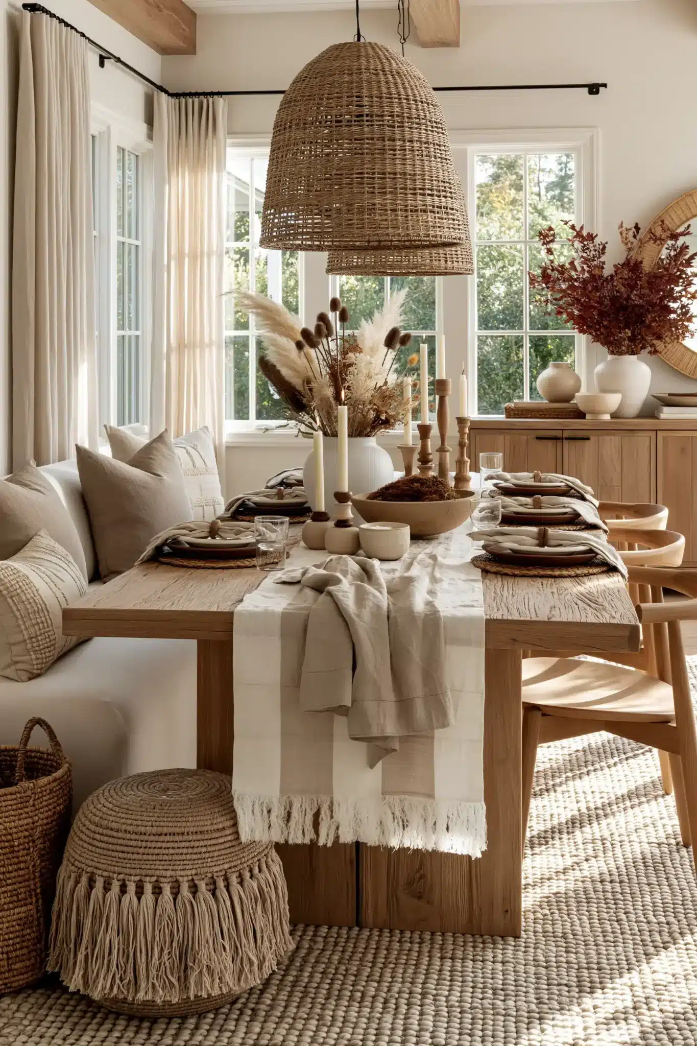 Soft linen harvest style with light linen textiles and gentle seasonal decor.