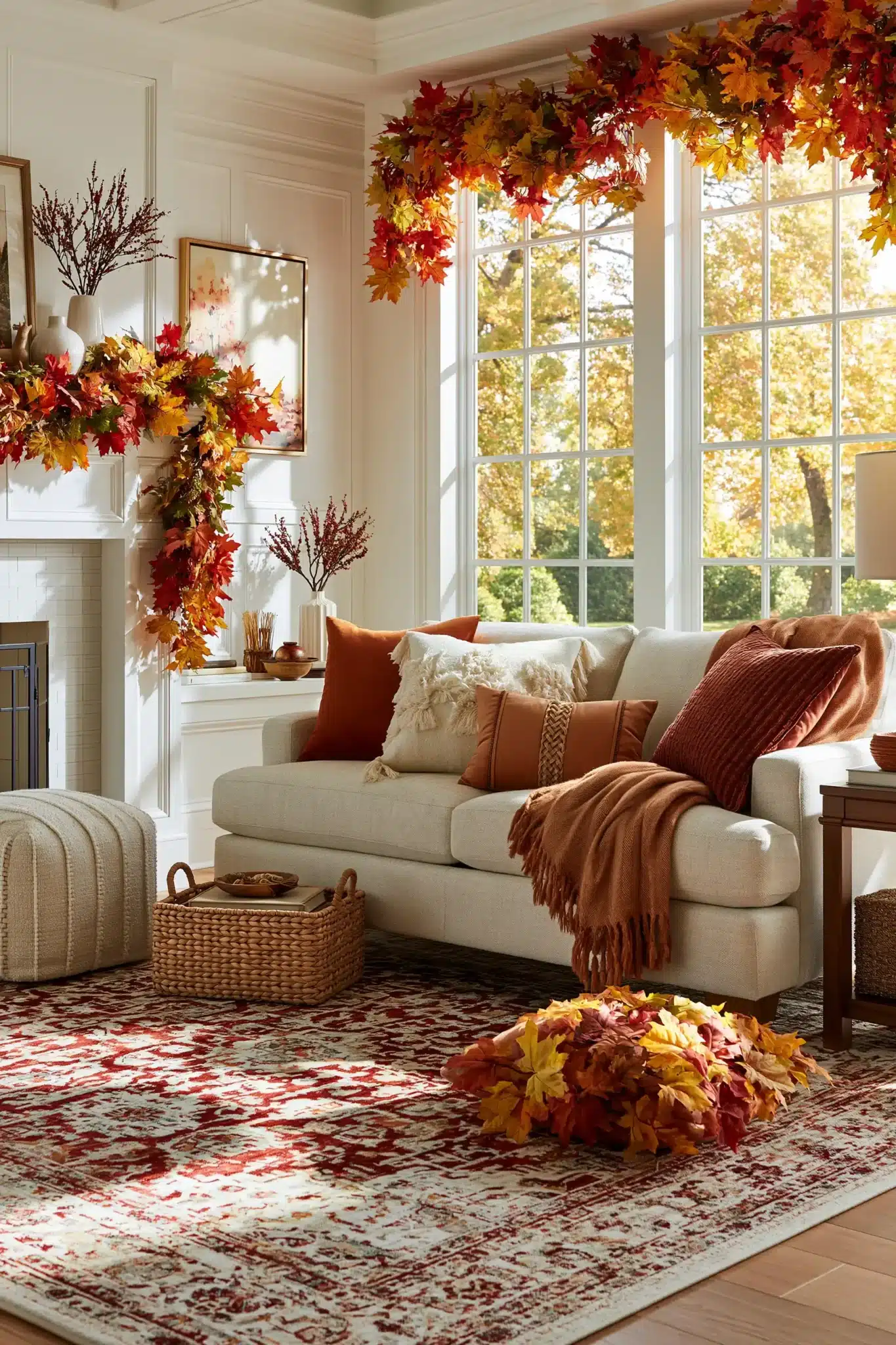 Maple inspired interiors with warm rust, gold, red, and brown seasonal colors.