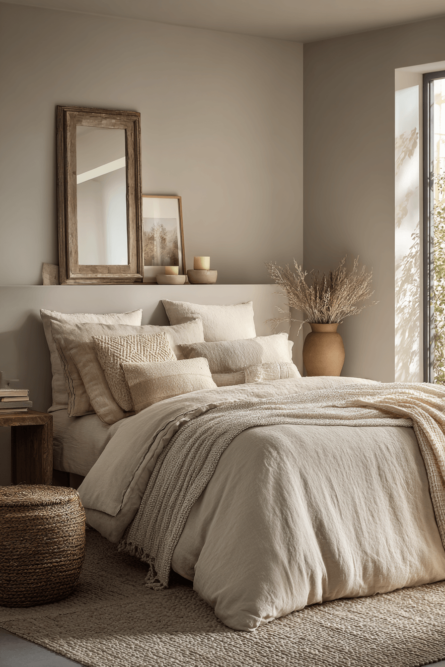whisper-soft beige bedroom with warm balanced tones