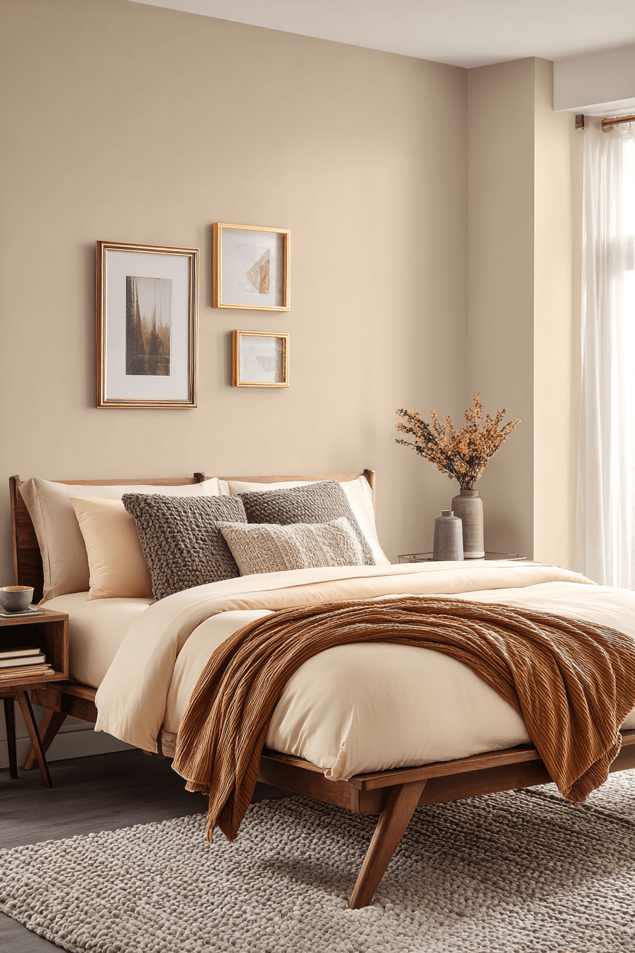 Latte inspired bedroom with mocha, caramel, cream, and espresso tones