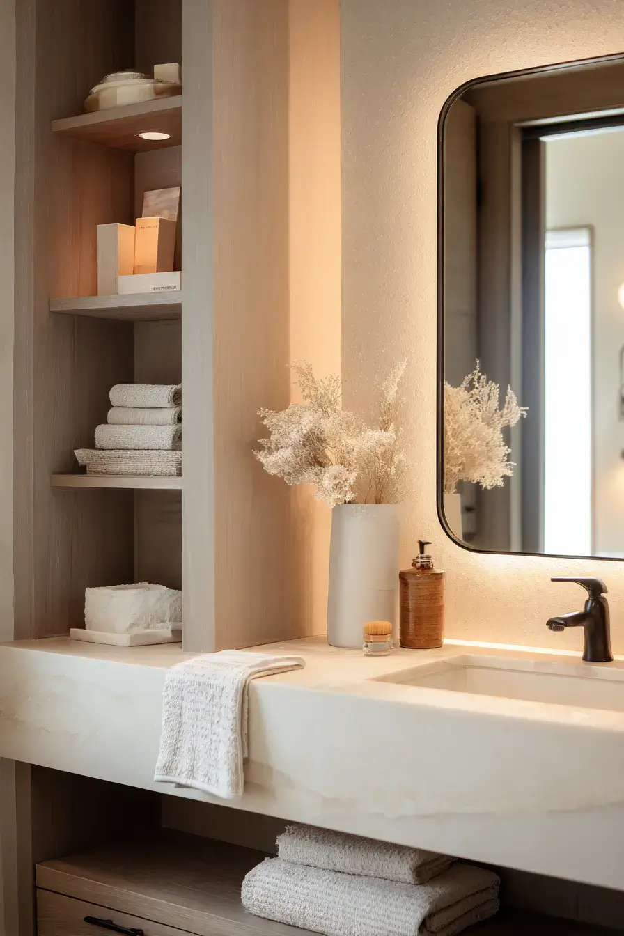 Simple bathroom refresh with better lighting and organized countertops