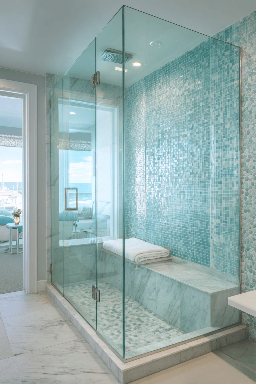 Coastal bathroom with a clear glass shower and light airy finishes