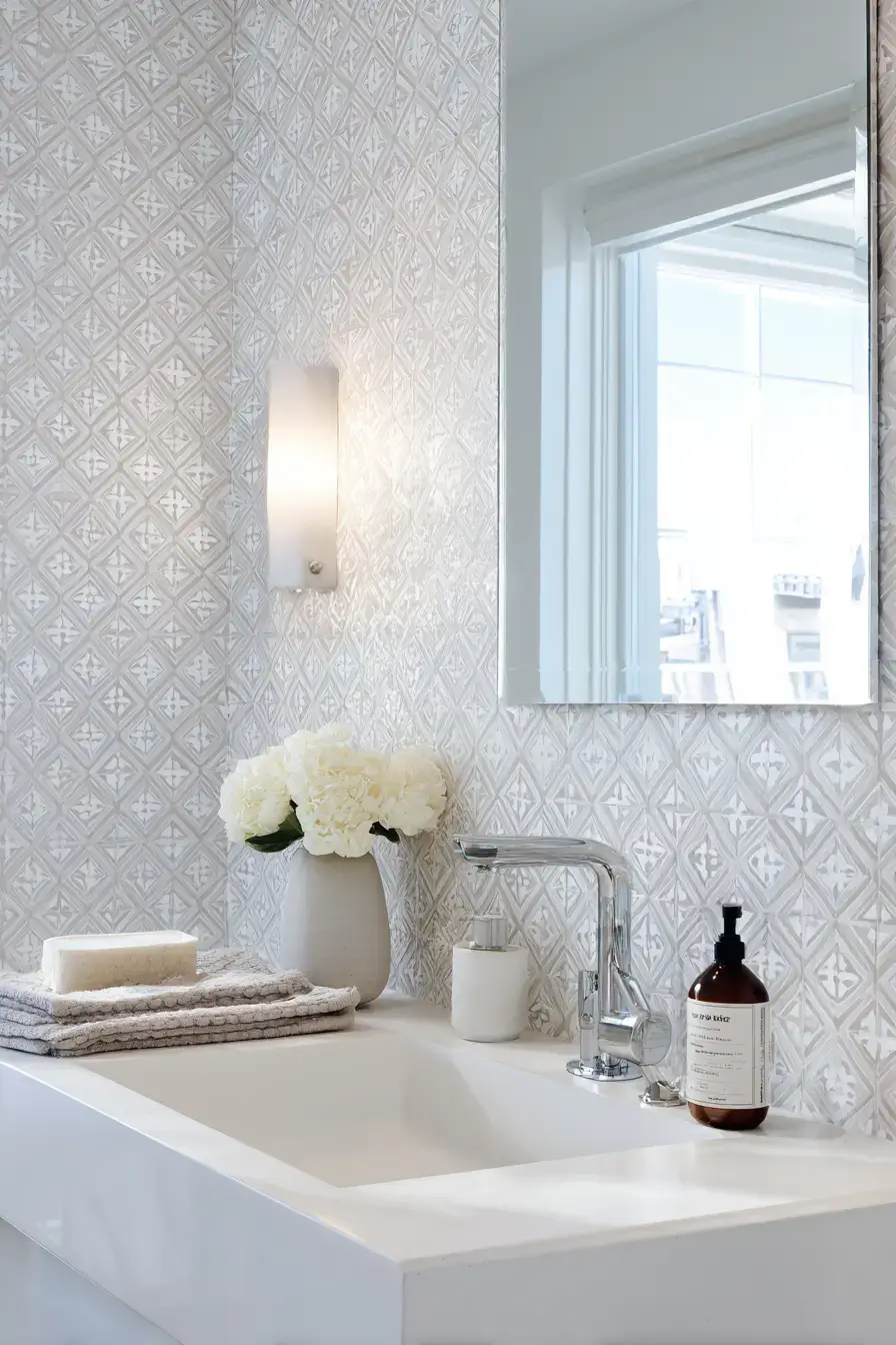 Bathroom tile refresh with modern surfaces and warm lighting