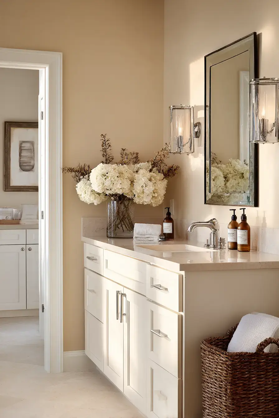 Freshly painted bathroom with a bright, modern feel