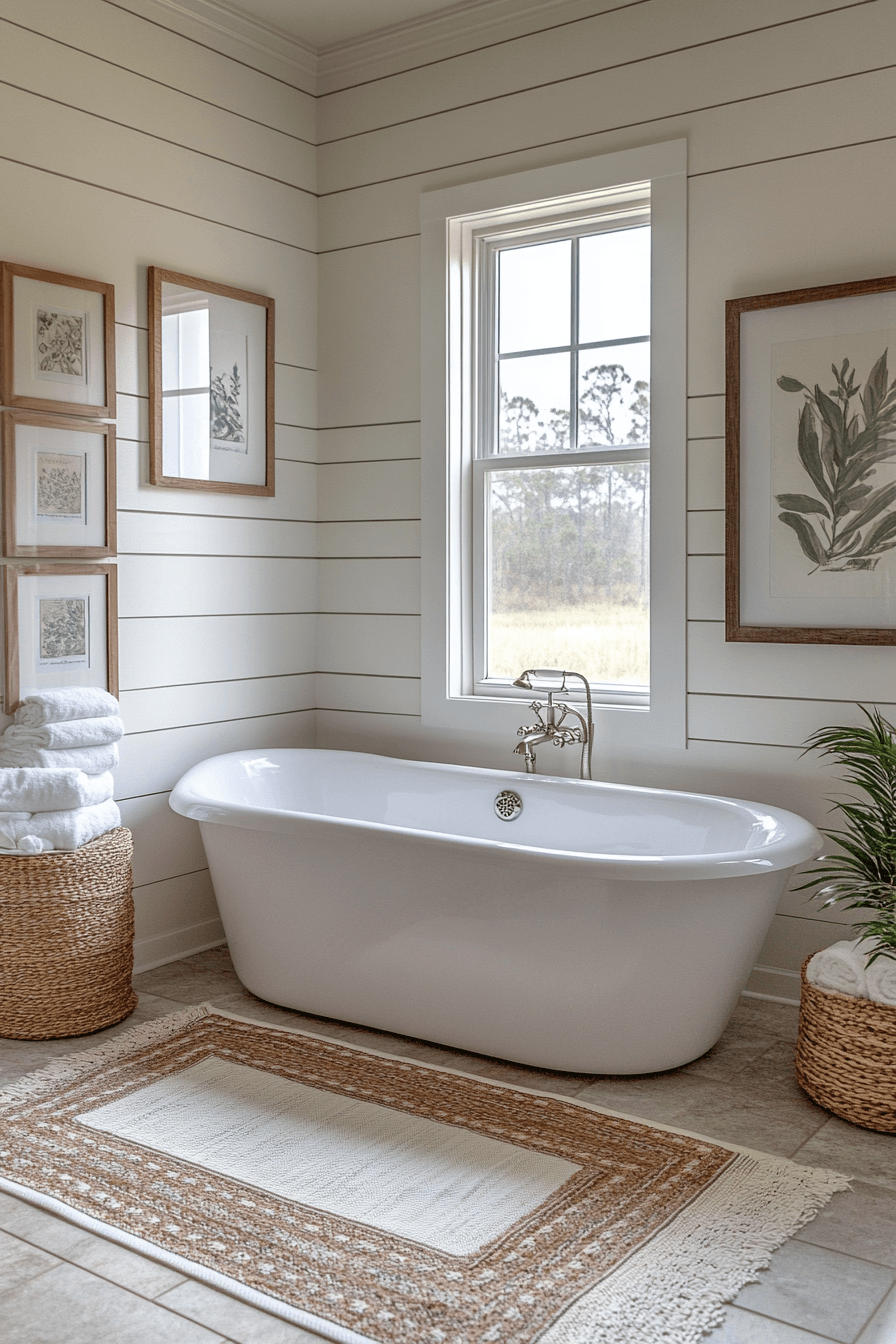 Modern coastal cottage bathroom with fresh details and charming vintage touches