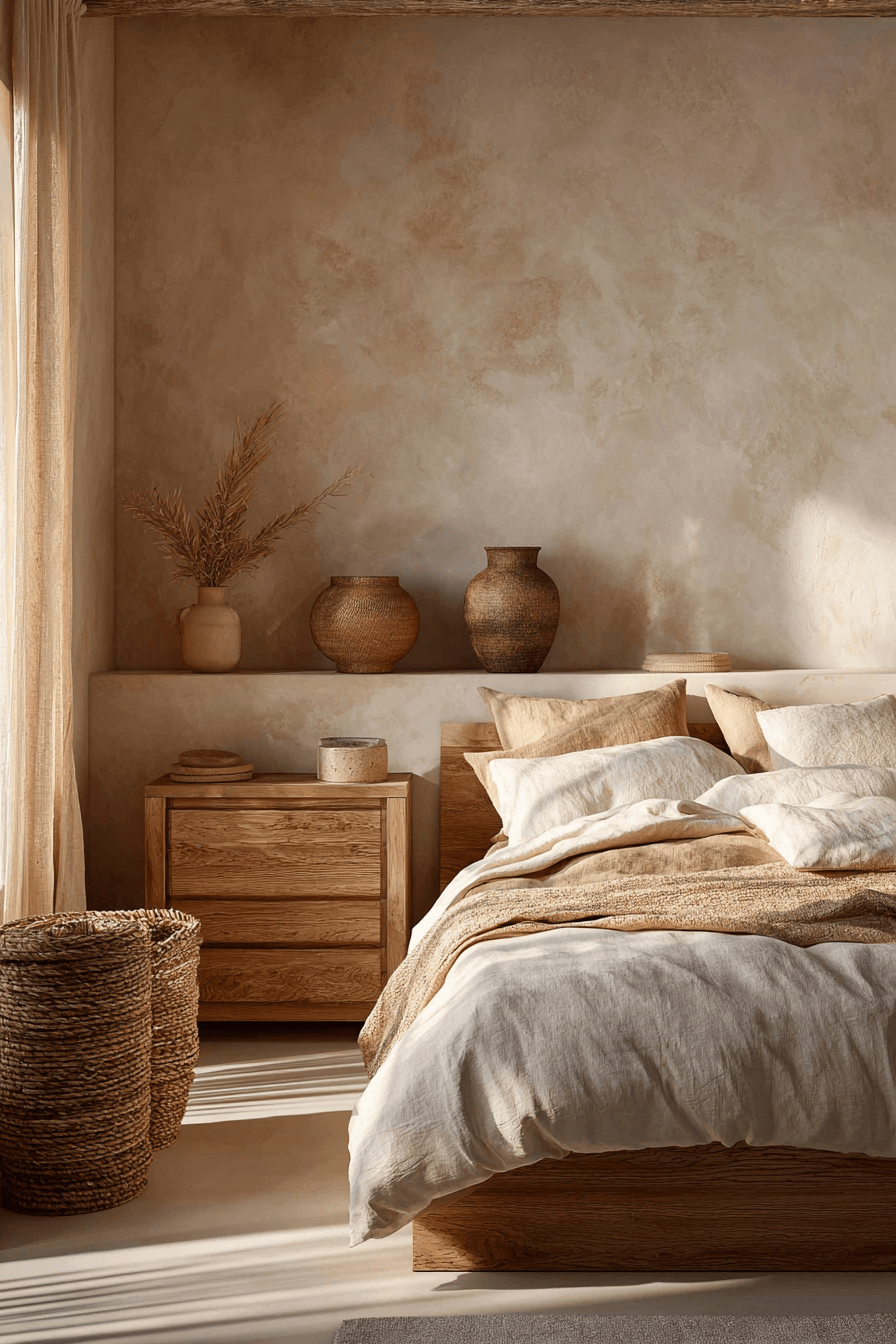 rustic beige bedroom inspired by stone and sand