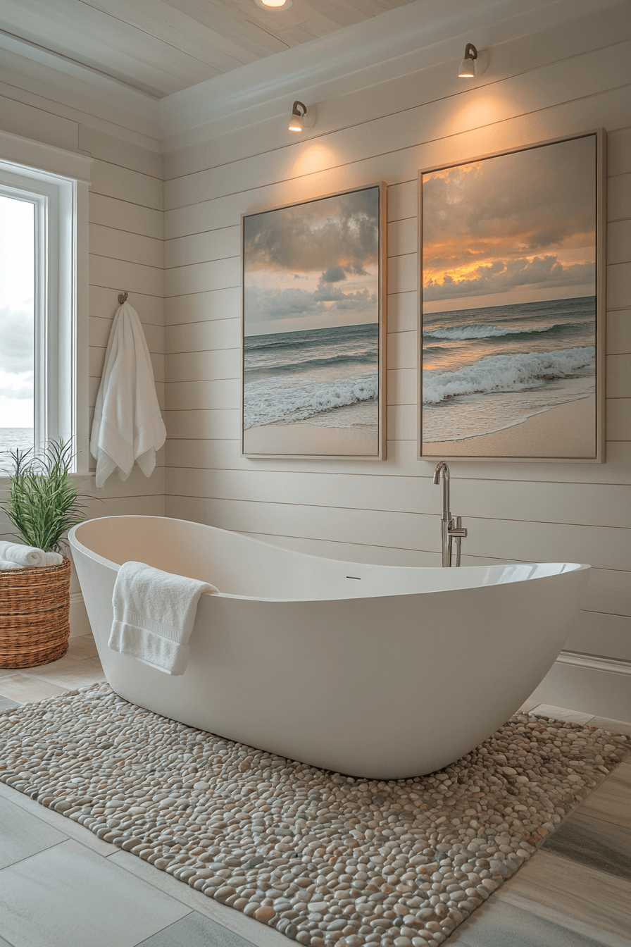 Spa-style coastal bathroom retreat with soft neutral tones and relaxing details
