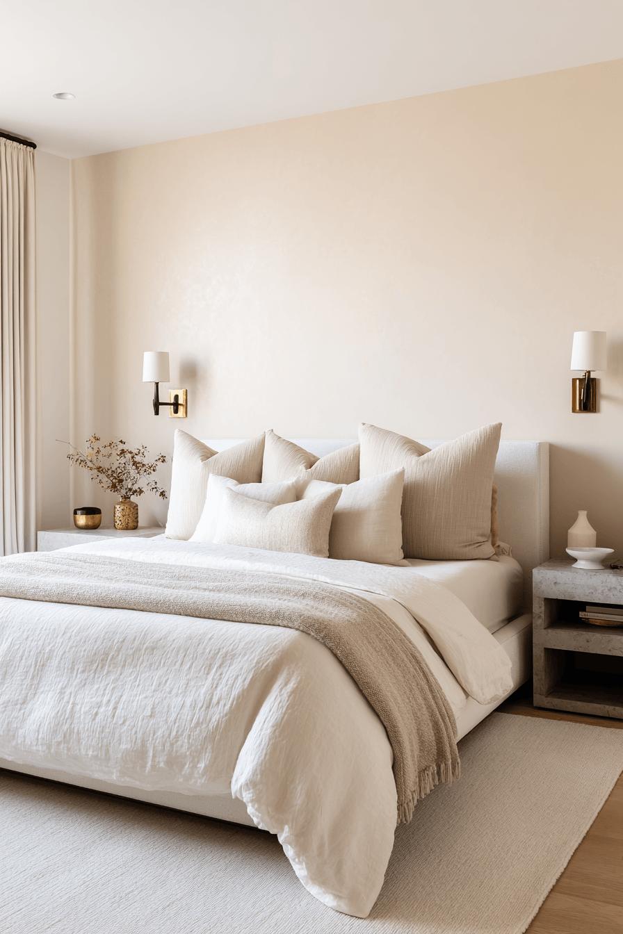 tailored beige bedroom with smooth and polished finishes