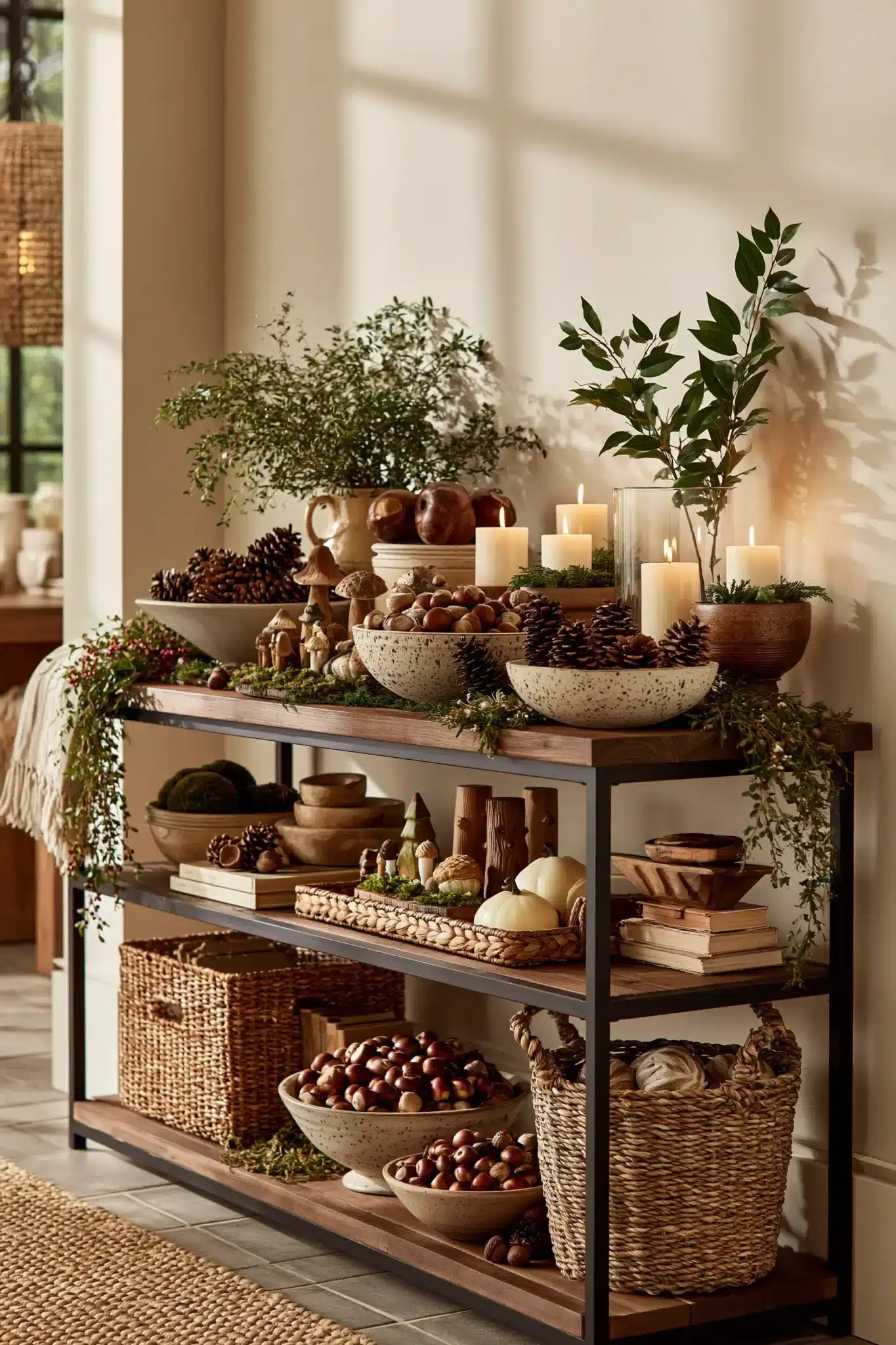 Charming acorn details used as small seasonal accents in a cozy room.