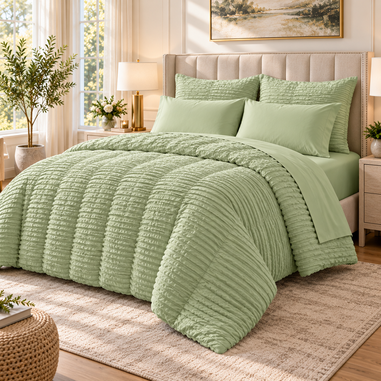 Light Green Full Size Comforter Sets Seersucker 7 Pieces